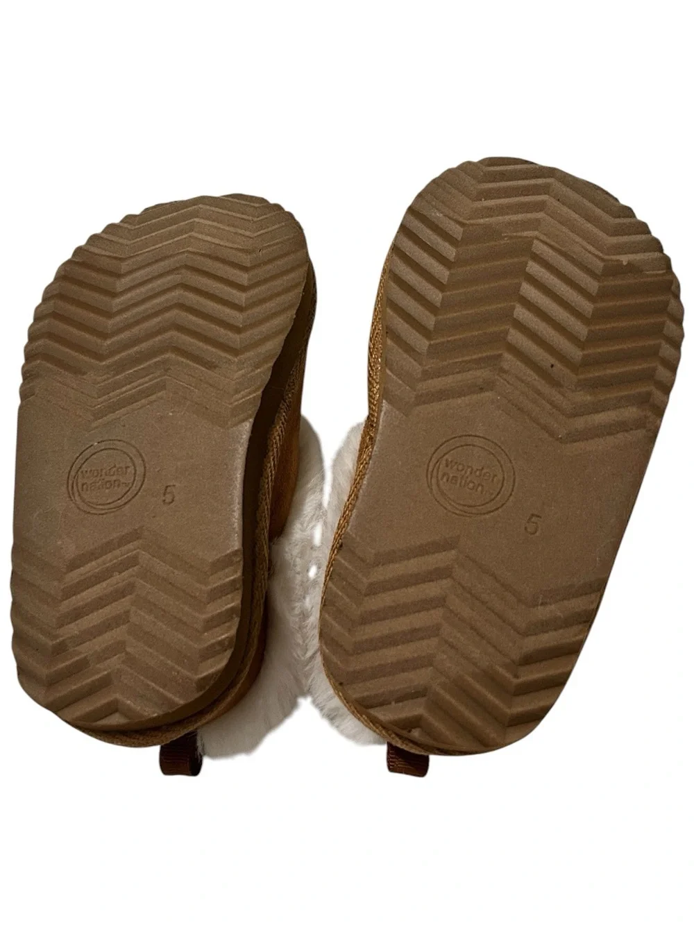 wonder nation Toddler Faux-Suede Slippers with Cream Fur Trim - Brown